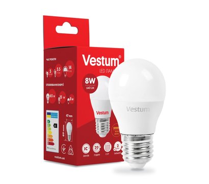 Зображення 2 LED лампочка Vestum 1-VS-1210 G45 8W 3000K E27 на 75 Вт