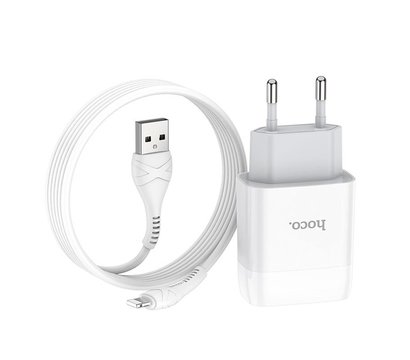 Зображення 2 Зарядний пристрій Hoco C73A Glorious (2USB, 2.4А) White – 6931474713056 + кабель Lightning