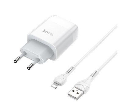 Зображення 3 Зарядний пристрій Hoco C73A Glorious (2USB, 2.4А) White – 6931474713056 + кабель Lightning