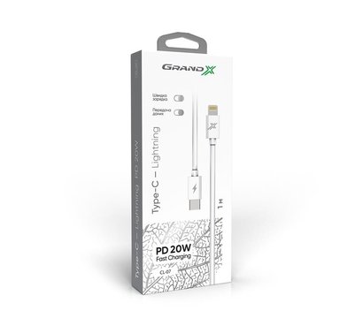 Зображення 3 Кабель Grand-X USB Type-C - Lightning, Power Delivery, 20W, 1м, White - CL-07