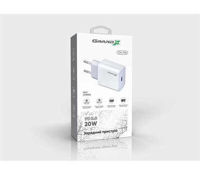 Изображение 5 Зарядное устройство Grand-X 1xUSB-C 20W QC4.0, PD 3.0, FCP, AFC White – CH-770