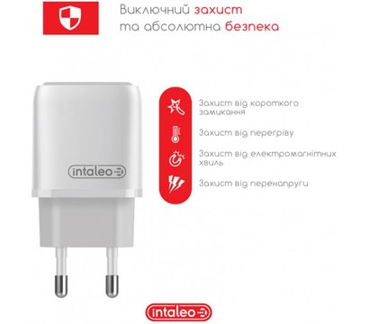 Зображення 3 Зарядний пристрій Intaleo TCGQPD120T (1USBx3A) White + кабель USB Type С – 1283126509988