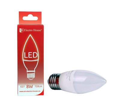 Зображення 2 Світлодіодна лампочка ElectroHouse EH-LMP-1254 C37 8W 4100K Е27 з цоколем E27