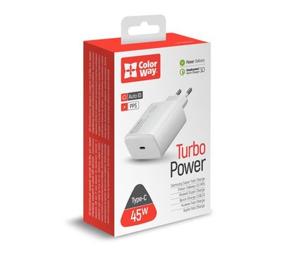 Зображення 7 Зарядний пристрій ColorWay Power Delivery Port PPS USB Type-C (45W) White – CW-CHS034PD-WT