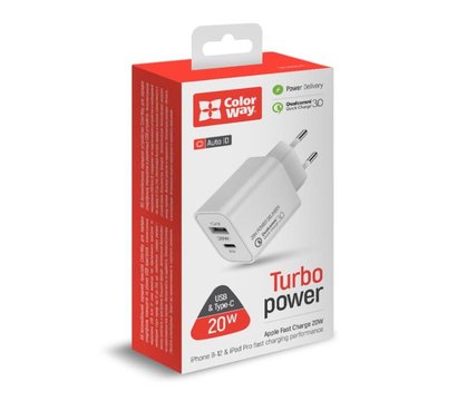 Зображення 7 Зарядний пристрій ColorWay (1USB Type-C PDx3A;1USBx4A) White – CW-CHS025QPD-WT