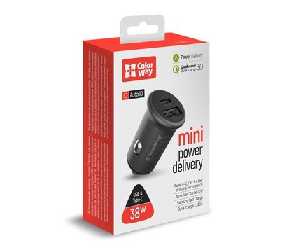 Зображення 4 Зарядний пристрій ColorWay (2USBx3A, 38W) Power Delivery Port+QC3.0 Gray – CW-CHA029PD-GR