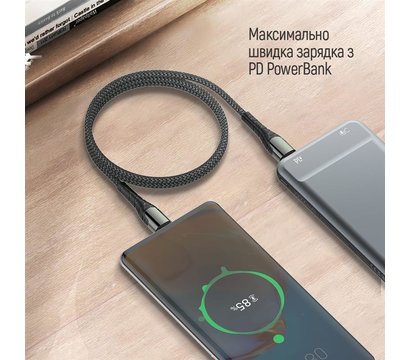 Зображення 10 Кабель ColorWay USB Type-C - USB Type-C PD Fast Charging, 3А, 65W, 1м Grey - CW-CBPDCC040-GR