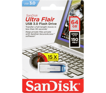 Зображення 2 Накопичувач USB SanDisk Ultra Flair 64GB USB 3.0 Blue - SDCZ73-064G-G46B