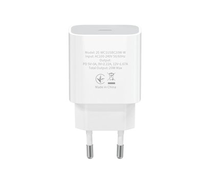 Изображение 2 Зарядное устройство 2Е USB-C Wall Charger PD3.0 DC5V/3A, 20W, white - 2E-WC1USBC20W-W