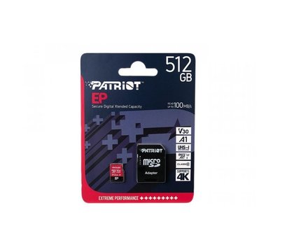 Изображение 2 Карта памяти Patriot EP Series microSDHC UHS-1 U3 Class 10 512GB + SD-adapter - PEF512GEP31MCX, Объем памяти: 512 Гб