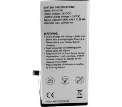 Зображення 2 Акумулятор Extradigital для Apple iPhone 8 Plus 3.82V 2690mAh - BMA6457