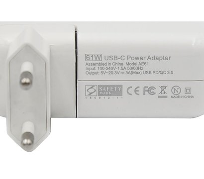 Изображение 3 Блок питания ноутбука PowerPlant для Apple 220V, 20V 61W, USB Type-C - AP61HCUSB