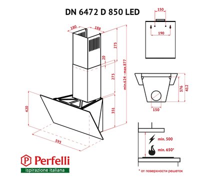 Зображення 2 Витяжка Perfelli DN 6472 D 850 BL LED