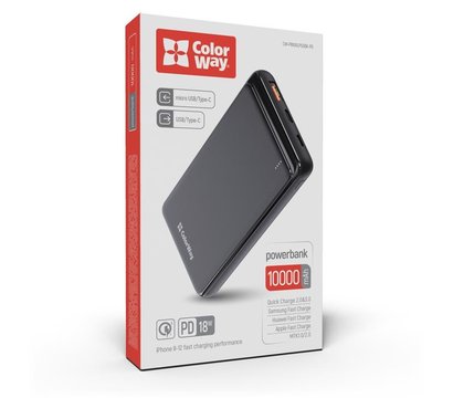 Зображення 5 Батарея мобільна ColorWay Slim 10000mAh Black — CW-PB100LPG3BK-PD