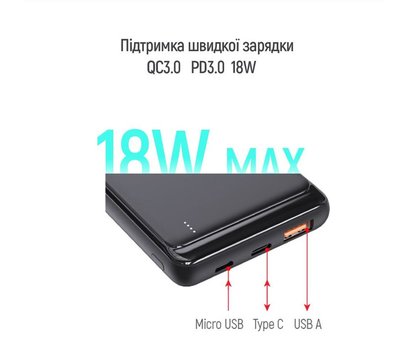 Зображення 8 Батарея мобільна ColorWay Slim 10000mAh Black — CW-PB100LPG3BK-PD
