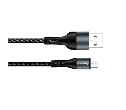 Зображення 2 Кабель ColorWay USB-microUSB, nylon, 2.4А, 1м, Black - CW-CBUM045-BK