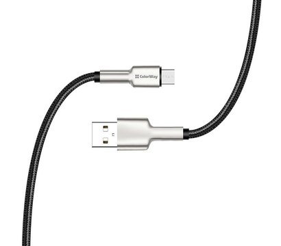 Зображення 4 Кабель ColorWay USB-microUSB, head metal, 2.4А, 1м, Black - CW-CBUM046-BK