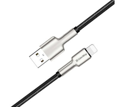Зображення 5 Кабель ColorWay USB-Lightning, head metal, 2.4А, 1м, Black - CW-CBUL046-BK