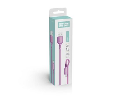 Зображення 5 Кабель ColorWay USB-USB Type-C, soft silicone, 2.4А, 1м, Purple - CW-CBUC044-PU