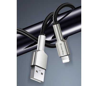 Зображення 6 Кабель ColorWay USB-Lightning, head metal, 2.4А, 1м, Black - CW-CBUL046-BK