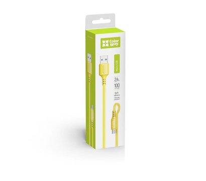 Зображення 6 Кабель ColorWay USB-microUSB, soft silicone, 2.4А, 1м, Yellow - CW-CBUM043-Y