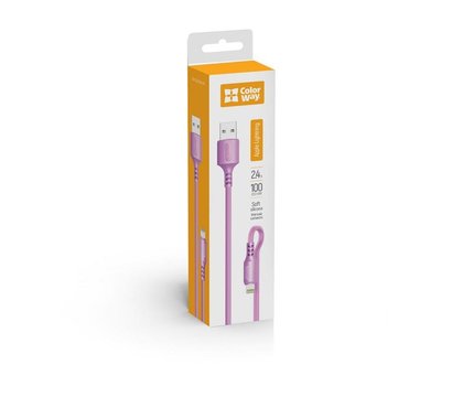 Зображення 7 Кабель ColorWay USB-Lightning, soft silicone, 2.4А, 1м, Purple - CW-CBUL044-PU