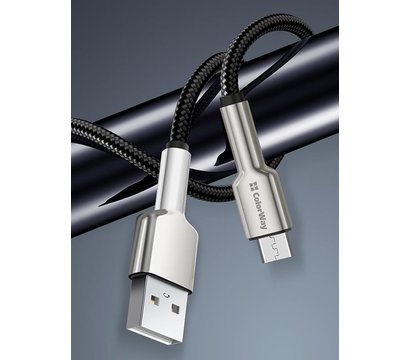Зображення 7 Кабель ColorWay USB-microUSB, head metal, 2.4А, 1м, Black - CW-CBUM046-BK