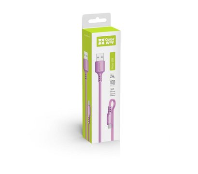 Зображення 7 Кабель ColorWay USB-microUSB, soft silicone, 2.4А, 1м, Purple - CW-CBUM044-PU