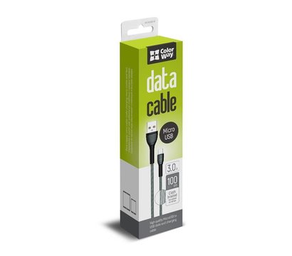 Зображення 8 Кабель ColorWay USB-MicroUSB, braided cloth, 3А, 1м, Gray - CW-CBUM041-GR