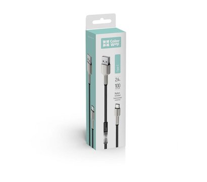Зображення 8 Кабель ColorWay USB-USB Type-C, head metal, 2.4А, 1м, Black - CW-CBUC046-BK
