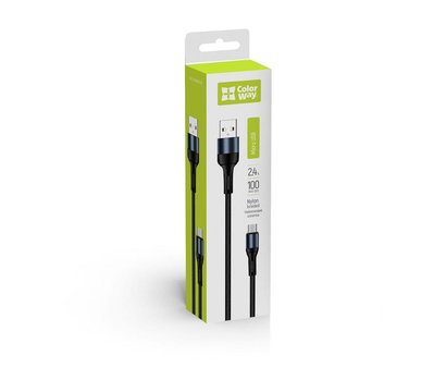 Зображення 9 Кабель ColorWay USB-microUSB, nylon, 2.4А, 1м, Black - CW-CBUM045-BK