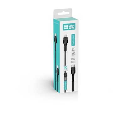 Зображення 10 Кабель ColorWay USB Type-C - USB Type-C, 3.0А, 1м, Black - CW-CBPDCC047-BK