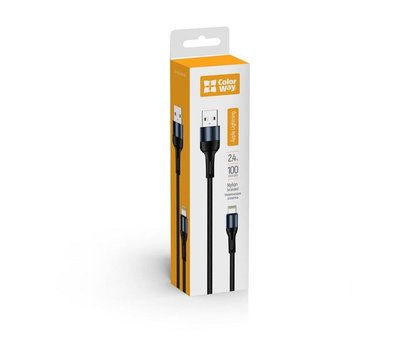 Зображення 10 Кабель ColorWay USB-Lightning, nylon, 2.4А, 1м, Black - CW-CBUL045-BK