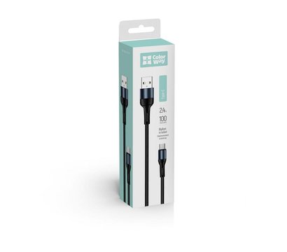 Зображення 10 Кабель ColorWay USB-USB Type-C, nylon, 2.4А, 1м, Black - CW-CBUC045-BK