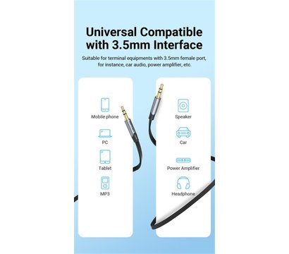 Изображение 2 Аудио кабель Vention Audio 3.5 mm - 3.5 mm, 1 m, Metal Type, Silver/Black - BAPHF