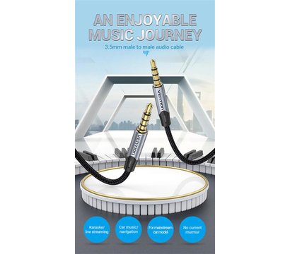 Изображение 3 Аудио кабель Vention Audio 3.5 mm - 3.5 mm, 1 m, Metal Type, Silver/Black - BAPHF