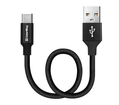 Зображення 4 Кабель ColorWay USB-Type-C 2.4А, 0.25м, Black - CW-CBUC048-BK