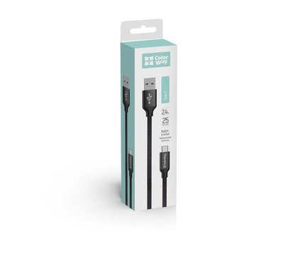 Зображення 5 Кабель ColorWay USB-Type-C 2.4А, 0.25м, Black - CW-CBUC048-BK