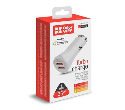 Зображення 6 Зарядний пристрій ColorWay (2USBх3А, 36W) QC3.0 White – CW-CHA011Q-WT