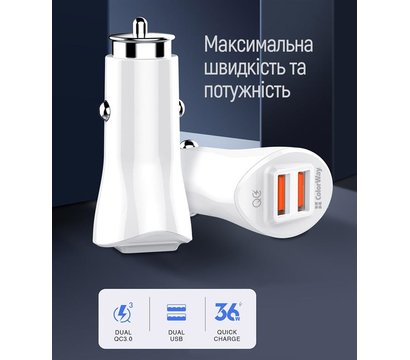 Зображення 7 Зарядний пристрій ColorWay (2USBх3А, 36W) QC3.0 White – CW-CHA011Q-WT