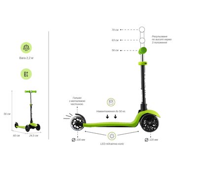 Зображення 10 Самокат для дітей Miqilong Alamo-125-Green