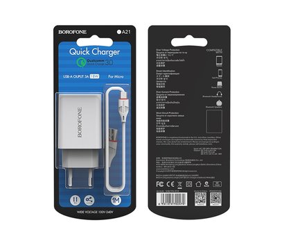 Зображення 4 Зарядний пристрій Borofone BA21A Long journey single port QC3.0 (Micro) White – BA21AMW