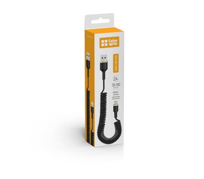 Зображення 4 Кабель ColorWay USB-Lightning, spiral, 2.4А, 1м, Black - CW-CBUL051-BK