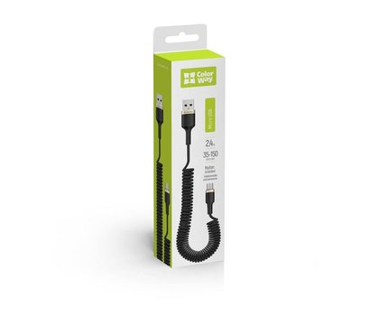 Изображение 4 Кабель ColorWay USB-microUSB, spiral, 2.4А, 1м, Black - CW-CBUM051-BK