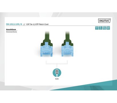 Зображення 3 Патч-корд кручена пара Digitus DK-1511-100/G UTP Cat 5e (10 м) green