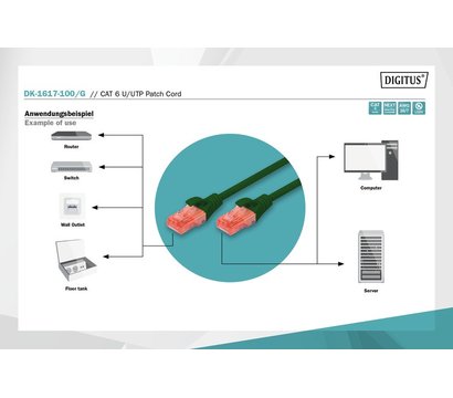Зображення 5 Патч-корд кручена пара Digitus DK-1617-100/G UTP Cat 6 (10 м) green