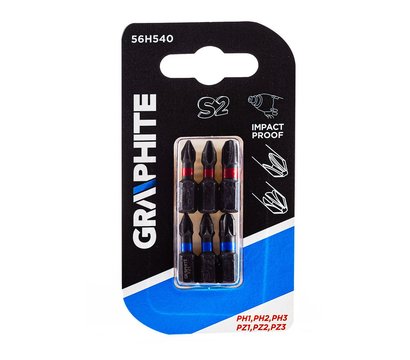 Зображення 2 Біти Graphite PH1/2/3, PZ1/2/3 x 25 мм, 6 шт. - 56H540