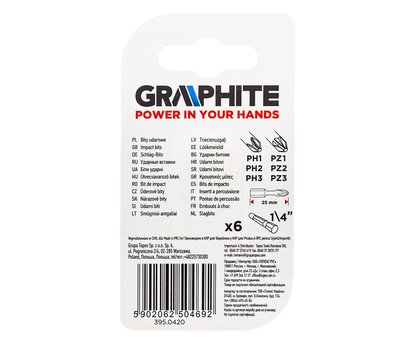Зображення 3 Біти Graphite PH1/2/3, PZ1/2/3 x 25 мм, 6 шт. - 56H540