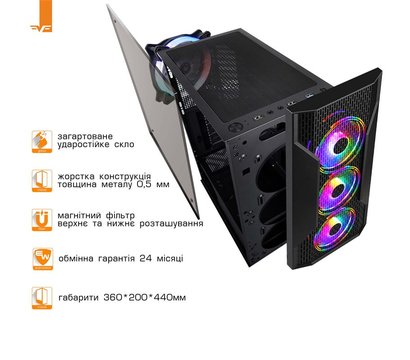 Изображение 2 Корпус Frime Legion Black USB 3.0 no PS – Legion-U3-GLS-4DTRMLT16.6WP