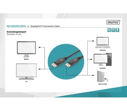 Зображення 4 Кабель мультимедійний Assmann DisplayPort (AM/AM) 15m, black - AK-340100-150-S